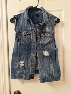 Distressed Blue Denim Vest - Women